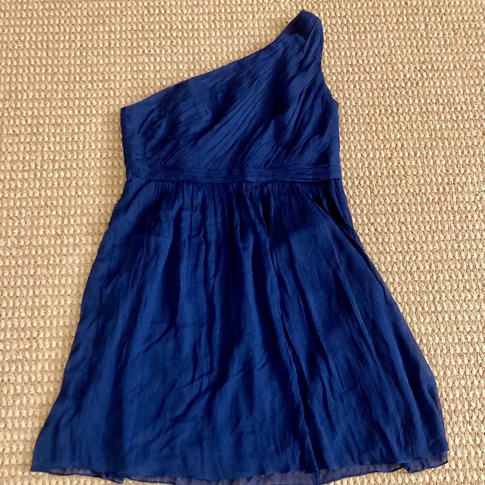 J. Crew Womens 100% Silk One Shoulder Chiffon Dress Sleeveless Size 16 Blue